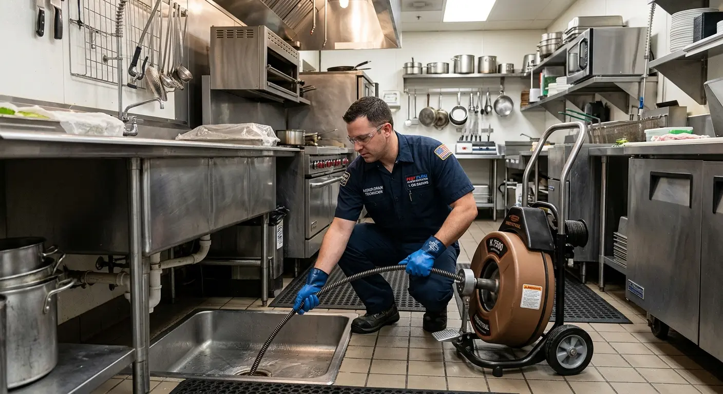 Commercial drain cleaning service in a restaurant kitchen in Pittsgrove
