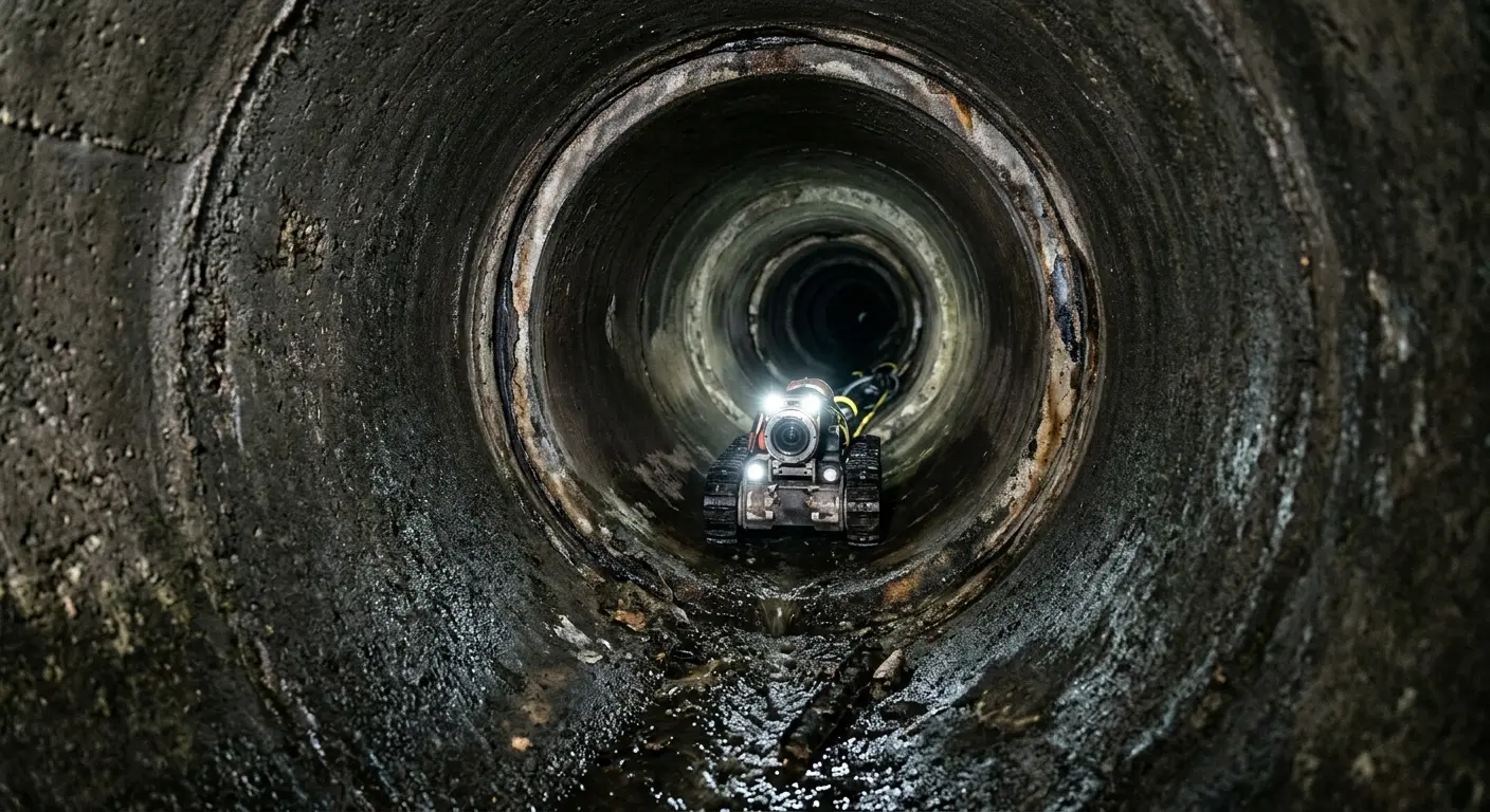Robotic sewer camera inspecting pipe interior for Drain Snake Service in Pittsgrove