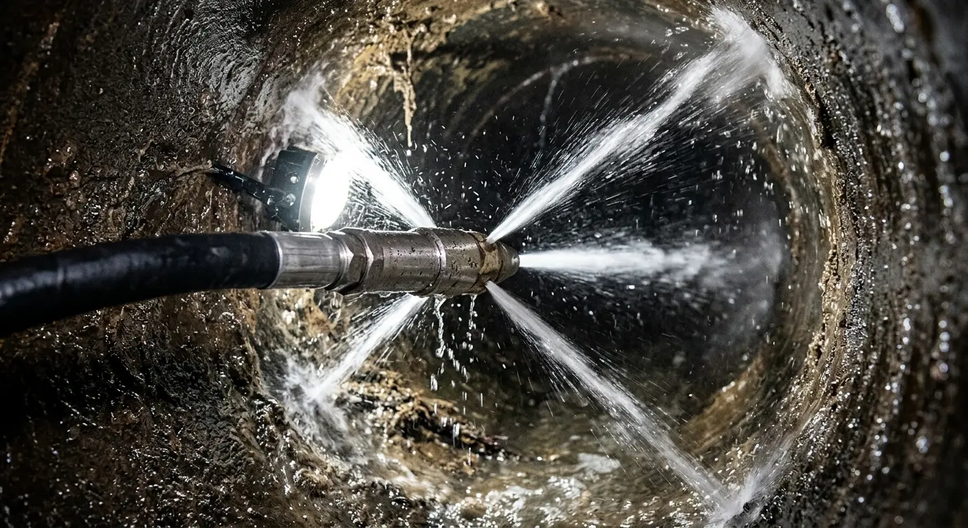 High-pressure hydro jetting nozzle cleaning sewer pipe for Storm Drain Cleaning in Pittsgrove